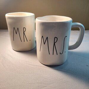Rae Dunn "MR." & "MRS." MAGENTA M Stamped White Ceramic Coffee Mug